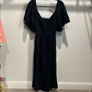 A New Day Black Ruffled Flutter Sleeve Midi Dress